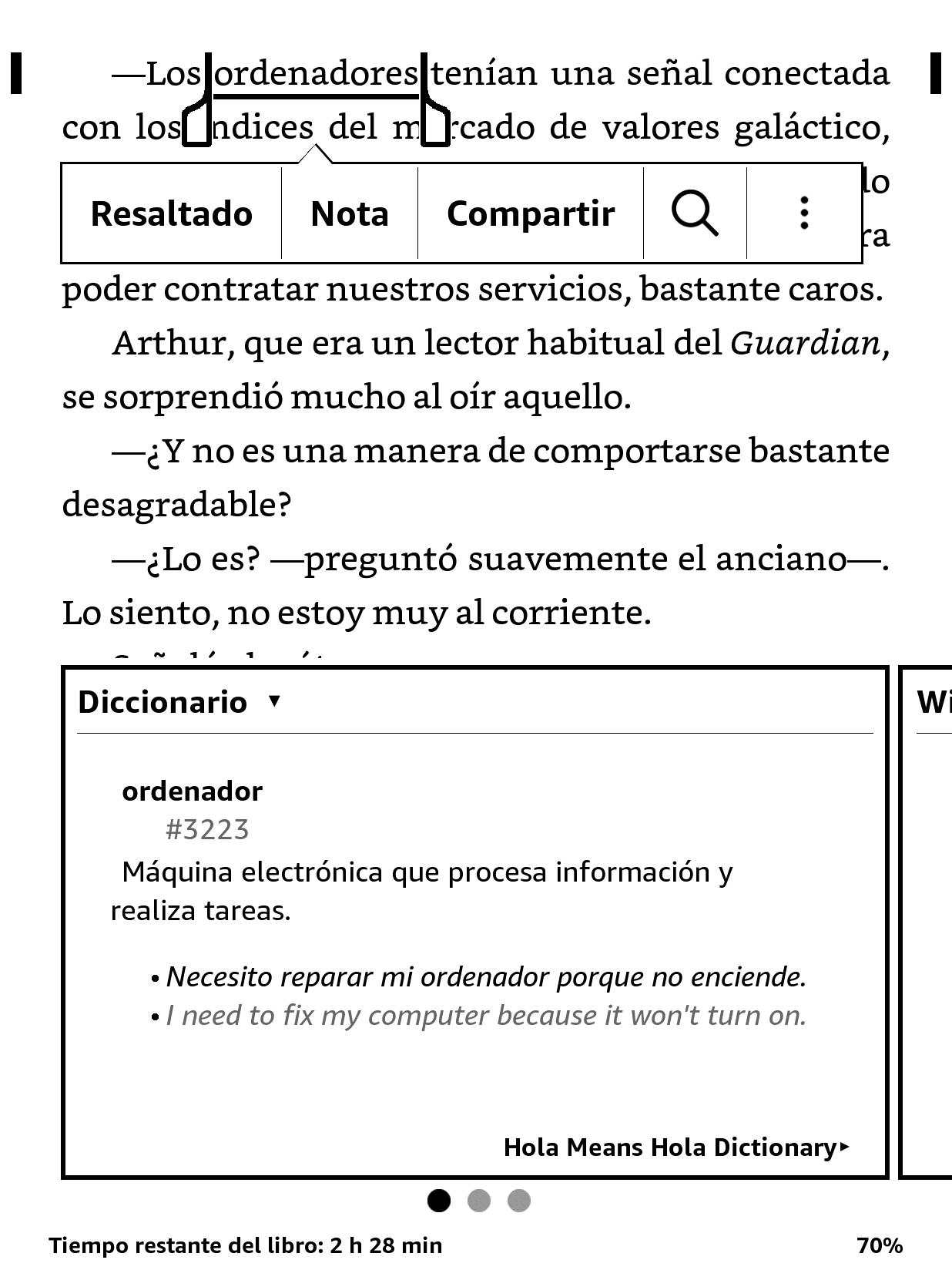 Hola Means Hola Kindle dictionary result for ordenador